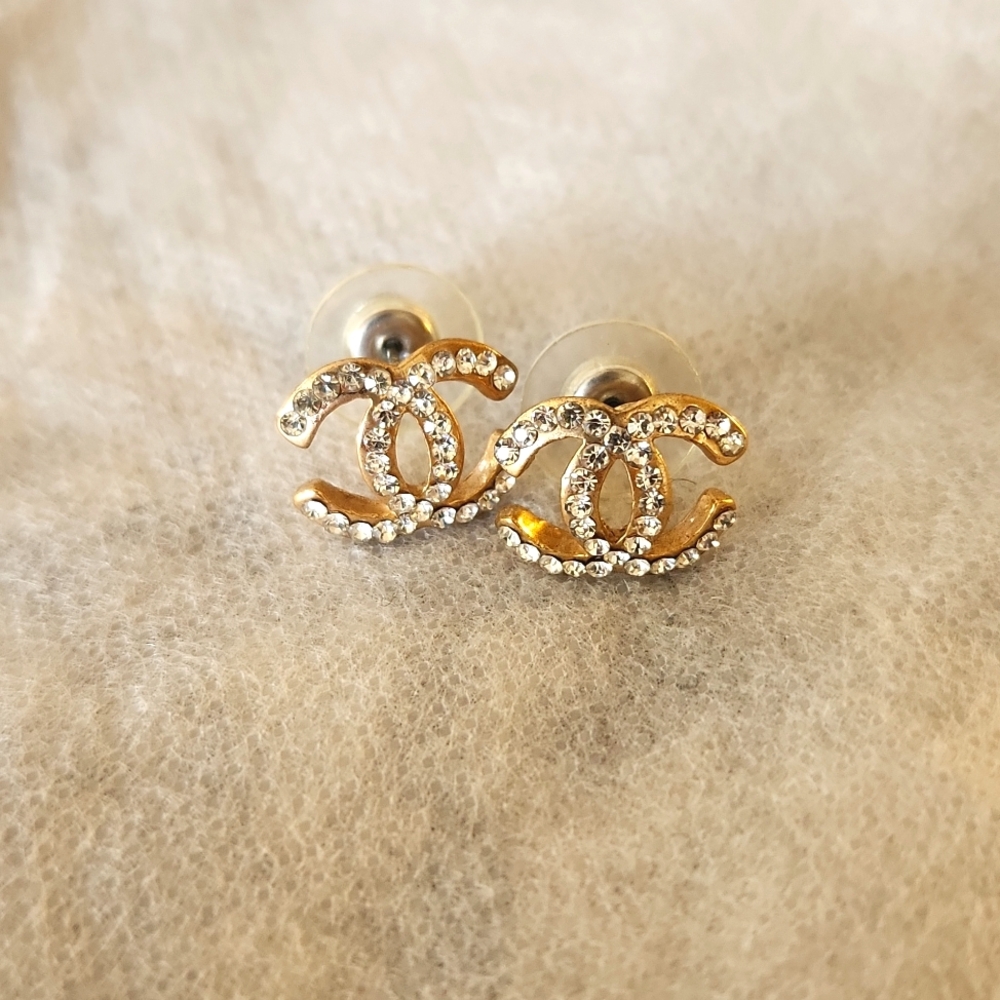 Gold and Rhinestone Stud Earrings